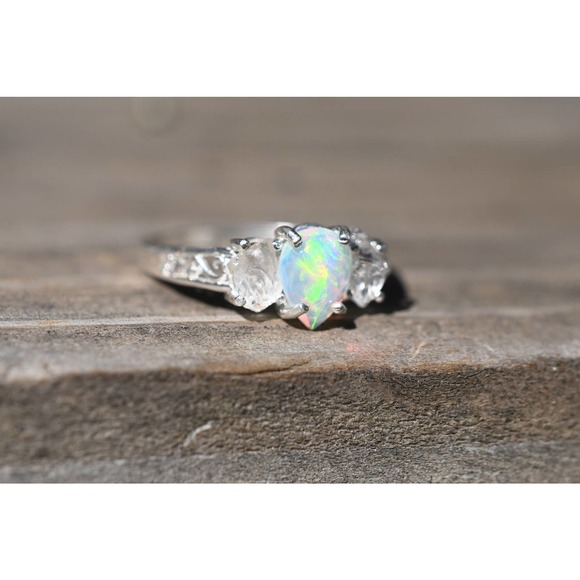 Raw crystal ring opal and Sterling Silver Size 3 4 5 6 7 8 9 10 11 12 - Picture 7 of 7